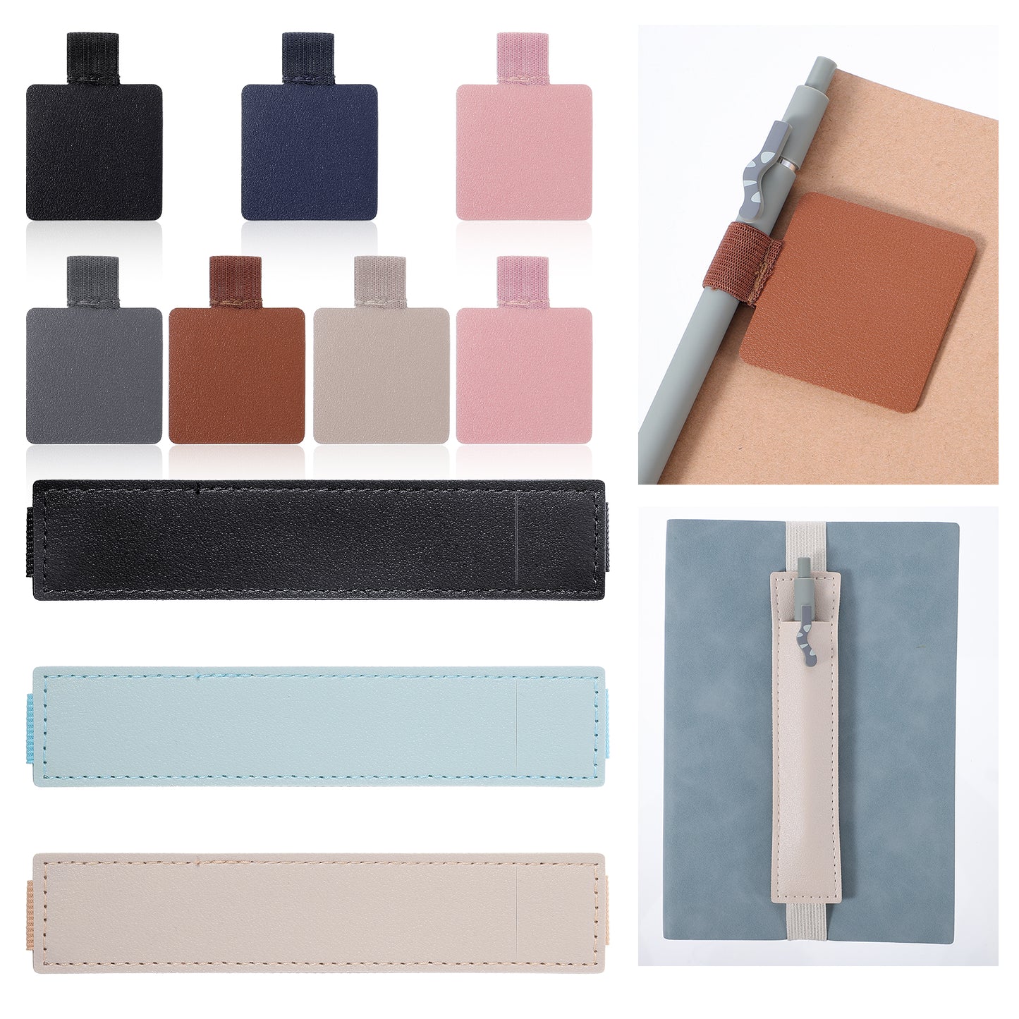 Josojoou 10PCS Notebook Pen Holder Set, Include 3PCS Adjustable Elastic Band Pen Loops and 7PCS Self-Adhesive Pencil Holders, Colorful Journal Pens Holder for Notebooks, Planners, Binders, and Books