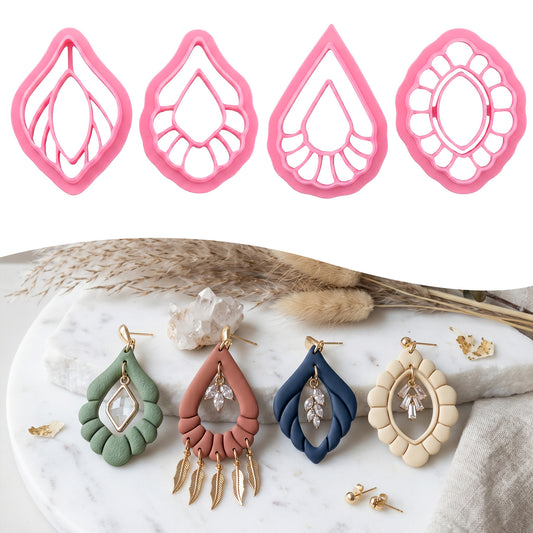Yolev 4 Pcs Polymer Clay Cutters, Scalloped Drop Clay Earring Cutters, 4 Shapes Clay Cutters for Polymer Clay Jewelry DIY Dangle Earrings Cutters (Pink)