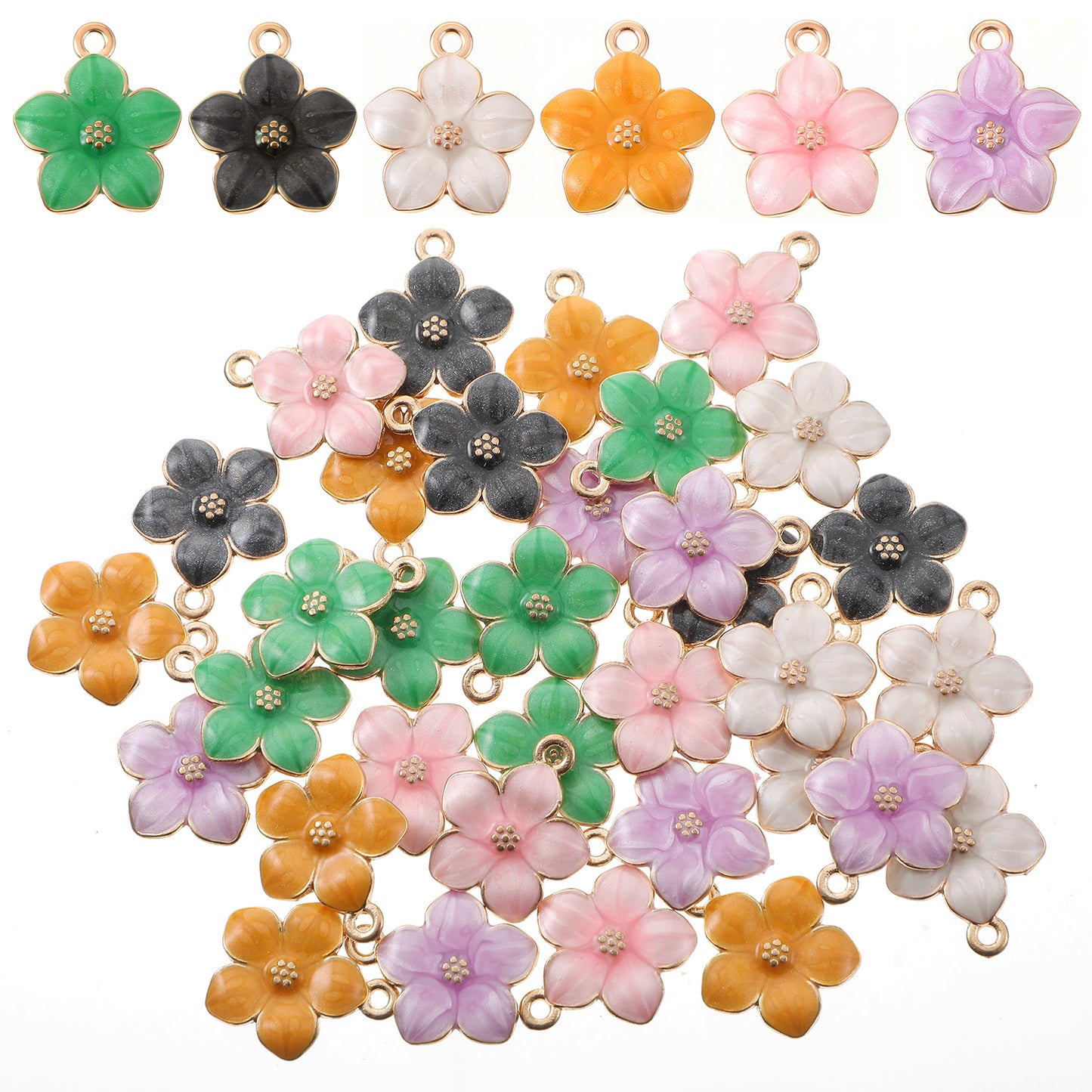 Yolev 36 Pcs Flower Cute Charms Enamel Cherry Blossoms Keychain Charms Pendant Colorful Jewelry Charms for Jewelry Making Bracelets Crafts DIY Handmade Earrings Necklace Gifts Accessories