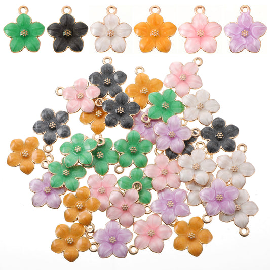 Yolev 36 Pcs Flower Cute Charms Enamel Cherry Blossoms Keychain Charms Pendant Colorful Jewelry Charms for Jewelry Making Bracelets Crafts DIY Handmade Earrings Necklace Gifts Accessories