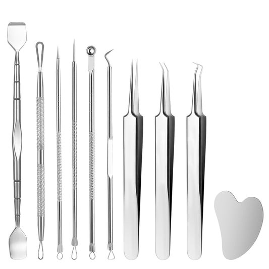 Pimple Popper Tool Kit,10 Pcs Stainless Steel Professional Pimple Extractor Tool Kit,Black Head Remover for Face with Case,Quick and Easy Removal of Pimples,Blackheads,Zit Removing, Forehead