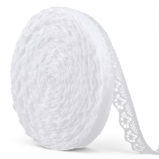 Vintage Style White Lace Ribbon- White Lace Trim with Scalloped Edge (0.51" x 40 Yds) for Wedding Bouquet, Sewing, DIY Crafts, Gift Decor