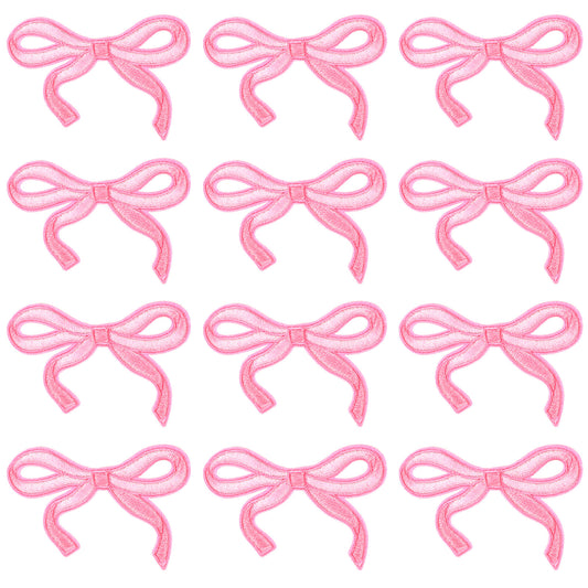 Bow Iron on Patches 12Pcs Pink Bow Applique Patches 3 x 2 Inch Cute Bow Knot Embroidery Patch for Clothes Hat Jackets Sewing Clothing Fabric Decor