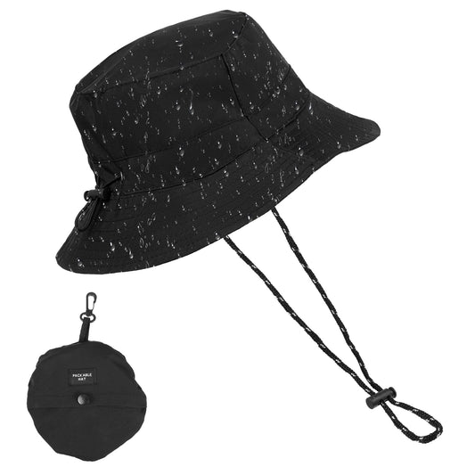 Yolev Waterproof Bucket Hat for Women Men Quick Dry Packable Sun Hat with Detachable Chin Strap Black Bucket Hat for Men Women UV Protection