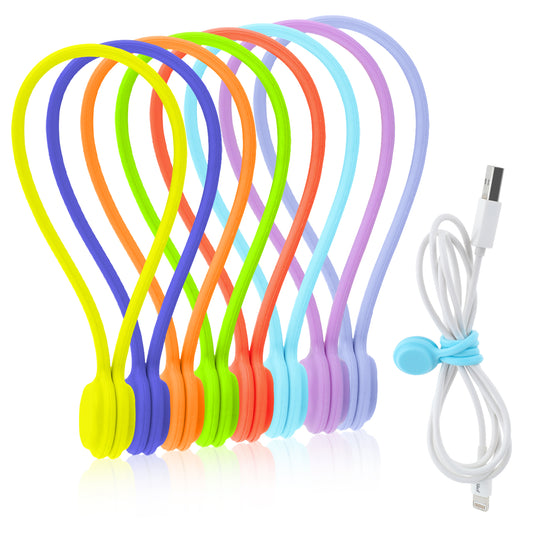 10 PCS Magnetic Cable Ties Extended Silicone Cable Ties Reusable Cable Ties Cable Straps for Cords Electrical Cords Desk Charging Earphone Travel Appliance (10 Colors 19cm)