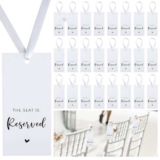 Paper Reserved Chair Signs, Hanging Reserved Seating Signs, Elegant Design, Ivory White, 12 Pack, For Wedding, Ceremony, Church Events, Pews, Restaurant
