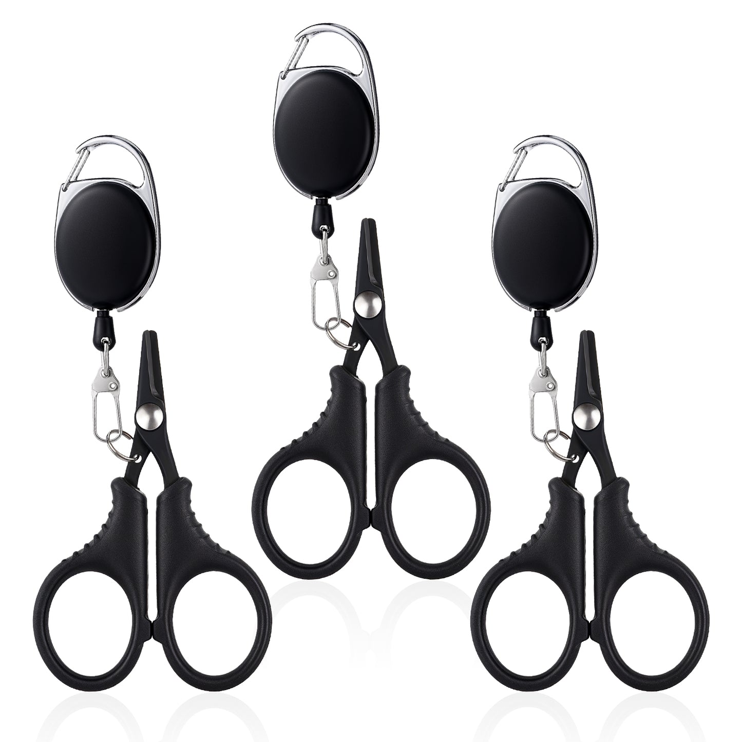 Tucnoeu 3 PCS Fishing Scissors, Fishing Line Cutter, Stainless Steel with ABS, Black, Compact & Portable, Ideal for Braided Line