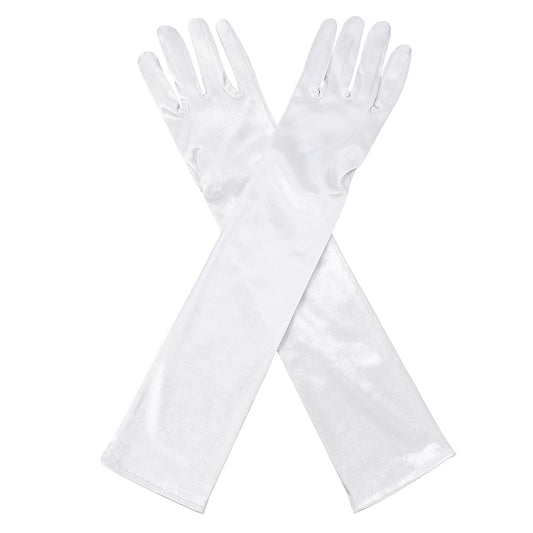 White Princess Gloves for Little Girls Kids White Long Satin Gloves Princess Dress Up Glove for First Holy Communion Halloween Birthday Wedding Costume Party Glove for 3 4 5 6 Year Old Toddler Girls