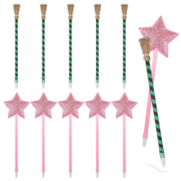 Tucnoeu 100pcs Witch and Princess Party Favors Including Witch Broom Pens and Pink Star Ballpoints, Pink Star Halloween Pens Green Witch Broom Ballpoints Halloween Party Supplies Decorations Gifts