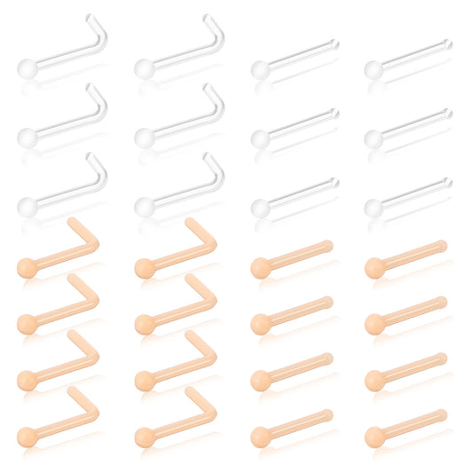 Josojoou 28 Pcs Clear Nose Stud, Plastic Nose Ring for Work, 20g Invisible Piercing Retainers for Surgery & Sport Plastic Septum Retainer