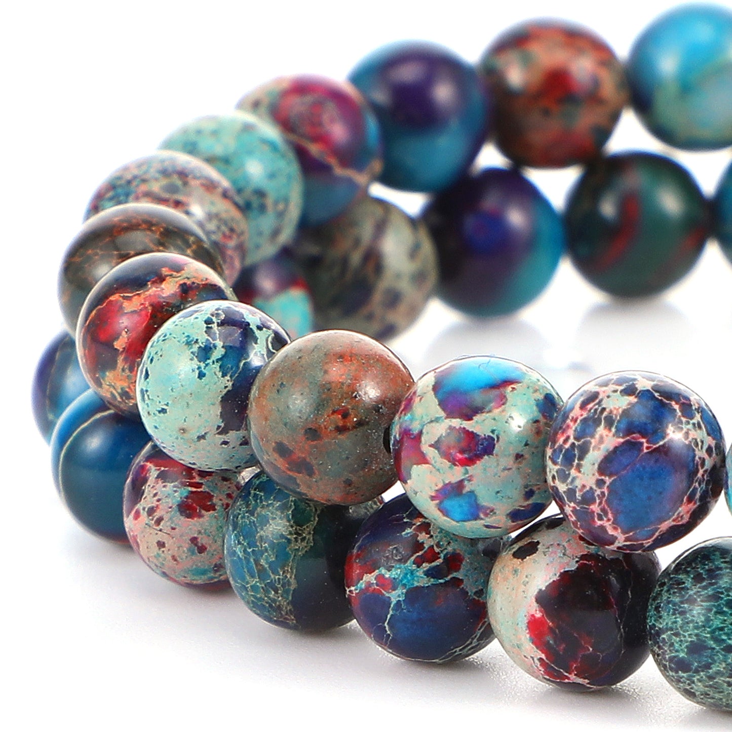 Yolev 60Pcs Jasper Beads Imperial Sea Sediment Natural Gemstone Beads 6MM Colorful Round Stone Bead for Jewelry Making