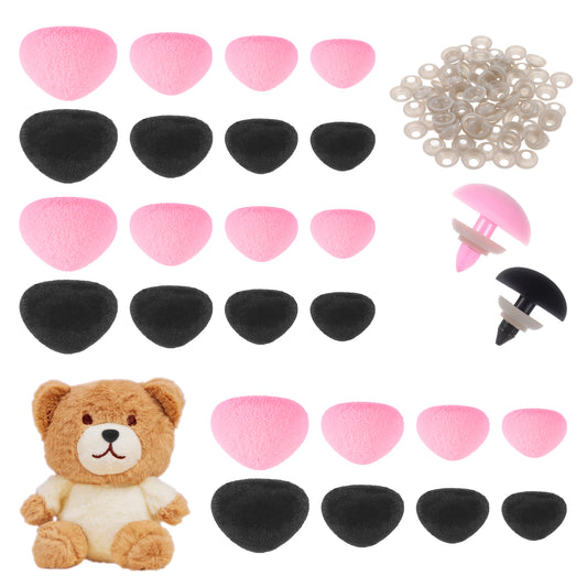 80pcs Eyes for Crochet Animals,2 Colors Safety Noses for Crochet Animals with Washers Plush Doll Bear Accessories(11/15/17/18mm)