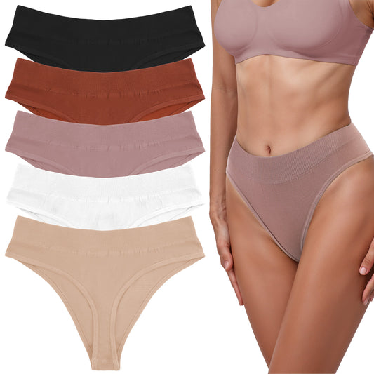 Women's High Waisted Thongs Underwear for Women Comfortable Seamless No Show thong Panties High Cut Ladies Thong for Women 5 Pack M Size, Multi-Color