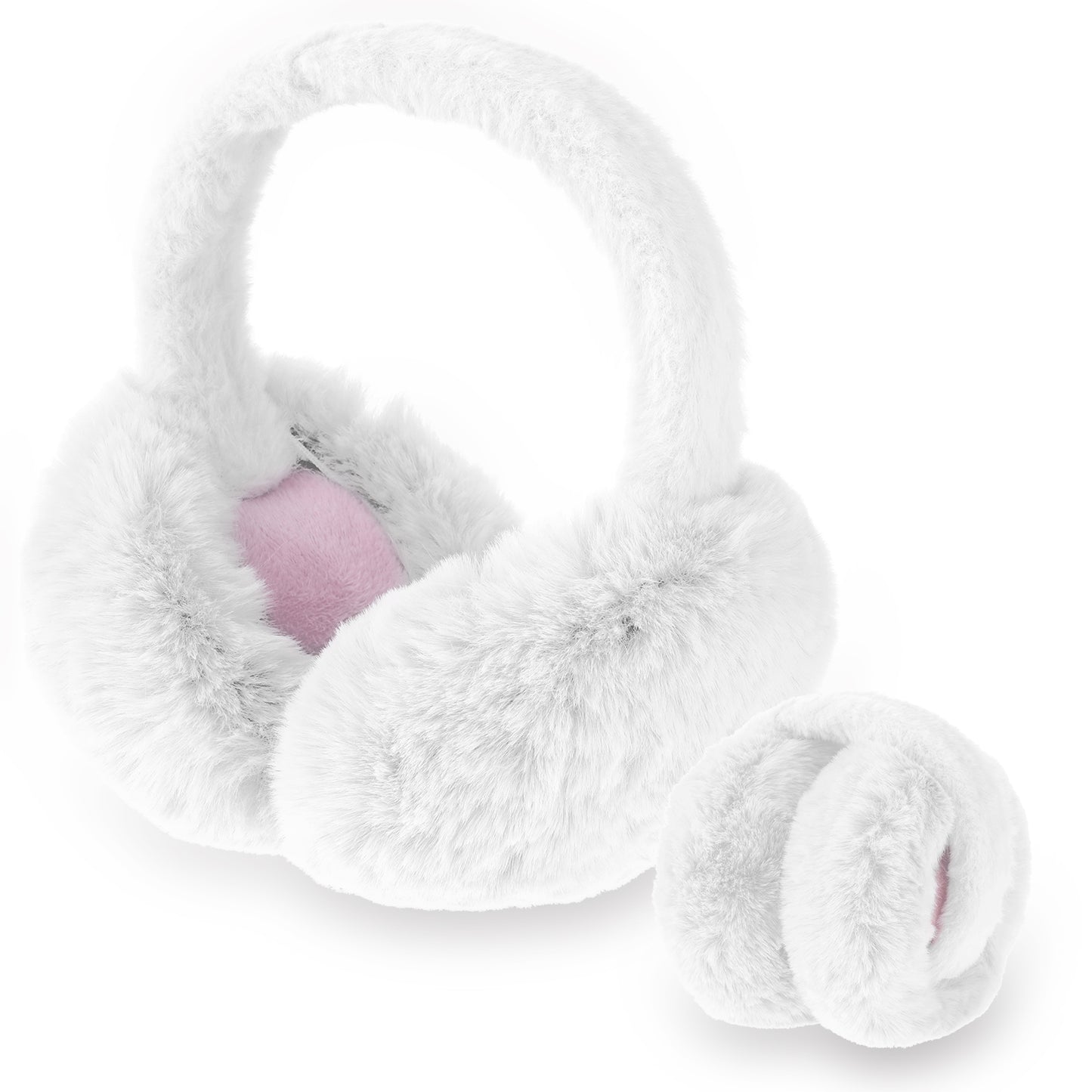 Lusofie Women's Earmuffs Faux Fur Warm Earmuffs Winter Black Ears Muffs Cute Plush Ear Warmer Ear Muffs for Winter(White)