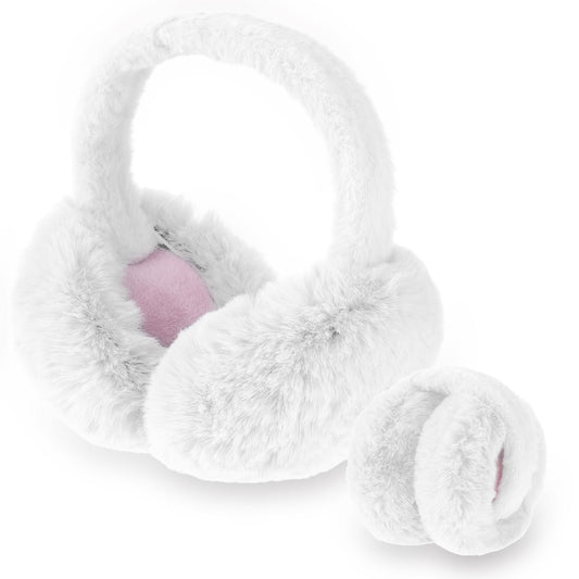Lusofie Women's Earmuffs Faux Fur Warm Earmuffs Winter Black Ears Muffs Cute Plush Ear Warmer Ear Muffs for Winter(White)
