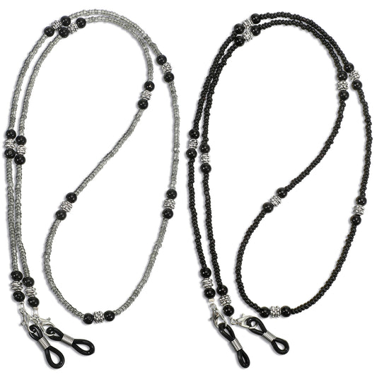 Yolev 2Pcs Beaded Eyeglass Chains for Women Stylish Glasses Chain Goth Eyeglass Necklace Black Grey Eyeglasses Strap for Woman Eye Glass Chains for Around Neck Women