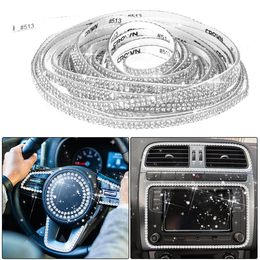 Bling Car Trim Self Adhesive,16.4Ft Rhinestone Auto Dashboard Line Molding Sticker Strips,Car Bling Interior Exterior Decoration,Car Accessories for Women (White)