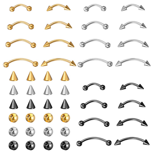 Yolev 24 Pieces Eyebrow Piercing Jewelry 16G Steel Eyebrow Piercing Jewelry Surgical Steel Internal Thread Curved Barbell Tiny Ring Vertical Labret Lip Ear Rook Small Belly Button Ring