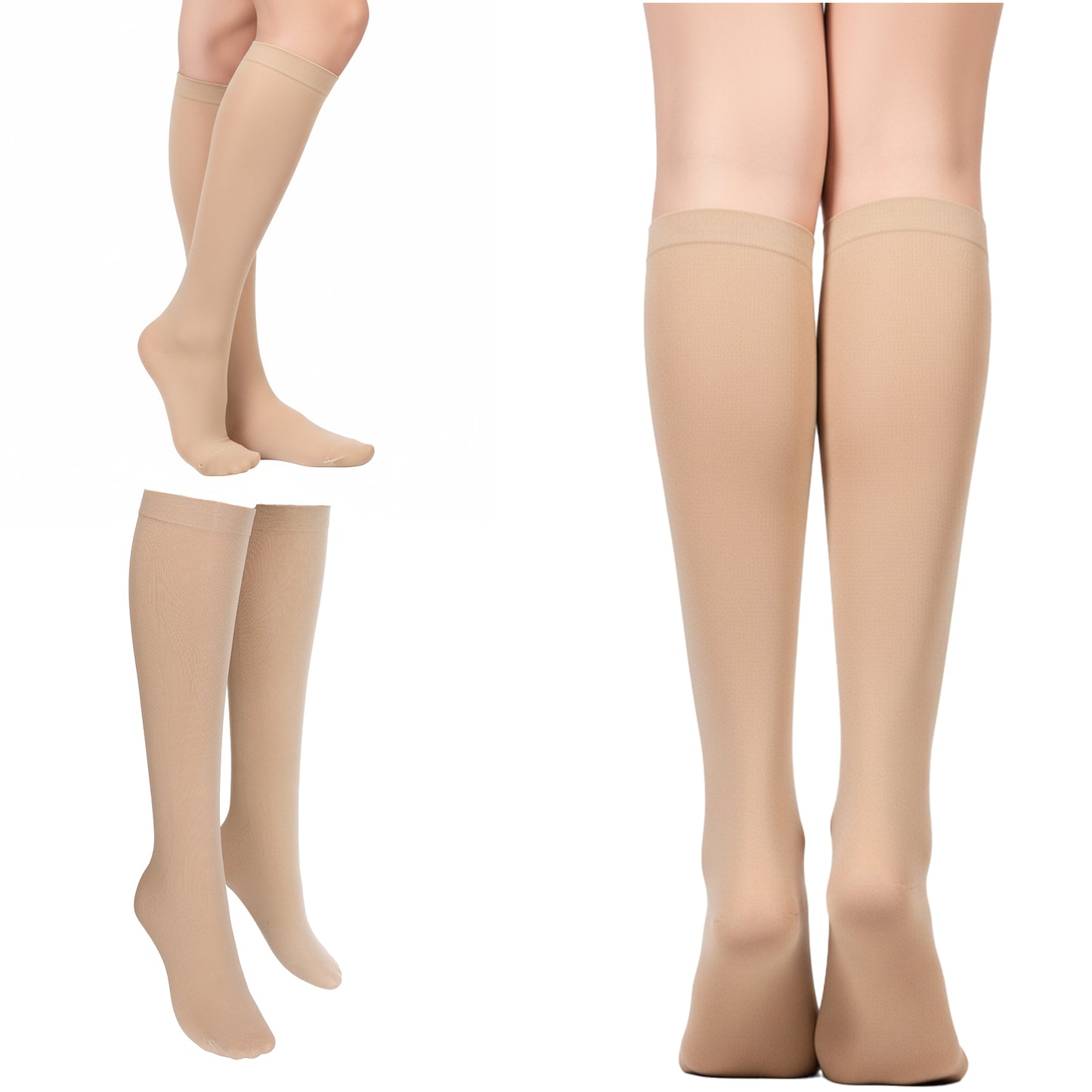 HaiFafafaing 3 Pairs Ice Skating Socks, Knee High Nylon Figure Skating Socks, Women Roller Skate Sock, Nude Color Athletic Sock