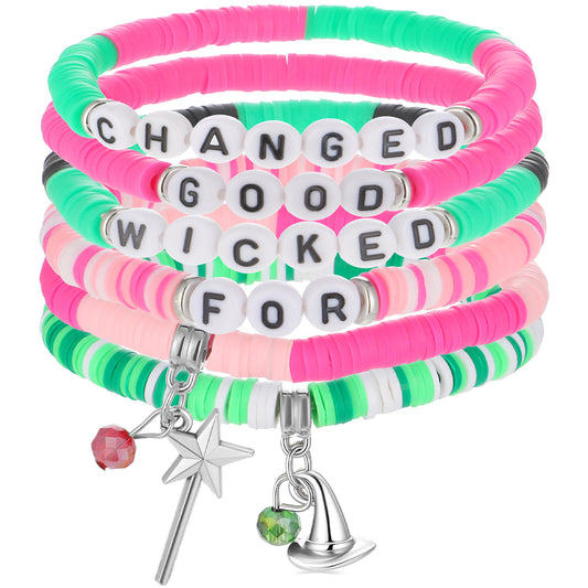 Josojoou 6PCS Friendship Bracelet, Pink Bracelets for Women, Soft Ceramic Stacked, Wand Witch Bracelets for Fan Parties, Costume Decoration And Cosplay (Pink. Green)