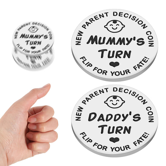New Parents Decision Coin,Funny Newborn Baby Gifts,Double-Sided Flip Decision Coin,Stainless Steel Silver Coin for Couples Flip Coin Pregnancy Gift for First Time to Be Dad Mom