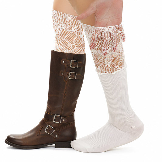 Josojoou 2 Pairs Lace Socks Women, Cute White Lace Socks, Knee High White Sock Y2k Boots Sock For Women