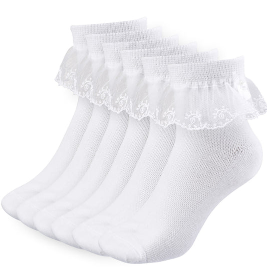 HaiFafafaing 3 Pack Cotton Girls White School Socks