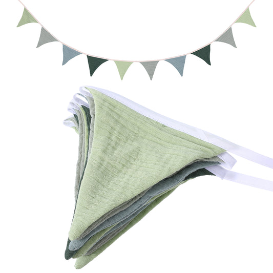 Pennant Banner Flags Cotton Baby Shower Garland Boho Baby Shower Decorations Bunting Banner Flags for Room Woodland Nursery Decor Playroom Decor Nursery Decor Kids Room Decor(Green)