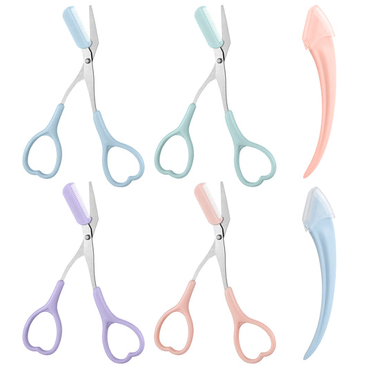 6PCS Eyebrow Scissor with Comb, Eye Brow Scissors for Women, Eyebrow Trimmer Scissors, Beard Shaping Kit - for Women/Men, Home, Travel and Salon Use（Multicolor）