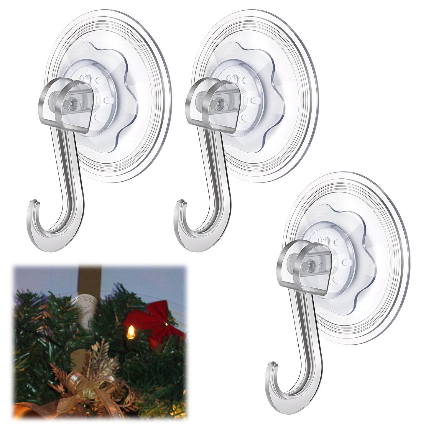 HekouJiub 3 Pcs Door Wreath Hanger Large Suction Cup Wreath Hooks Heavy Duty Wreaths Hangers for Front Door Removable and Reusable Christmas Ornament Hooks Clear Suction Cup Hook for Kitchen Bathroom