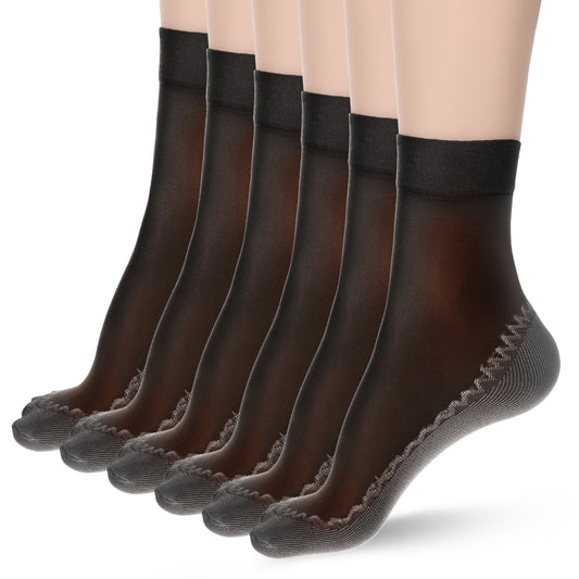 HekouJiub 12 Pairs Nylon Socks for Women Silky Sheer Ankle Socks Anti-Slip Cotton Sole Stockings(Black)