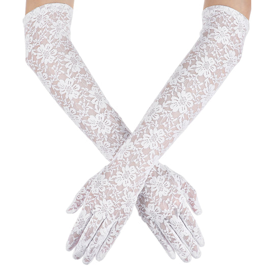 Women's Long Lace Gloves Tea Party Gloves Elegant Formal Gloves Bridal Gloves for Wedding Cocktail Party Opera Performance (White)