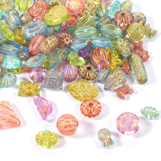 90pcs Baroque Acrylic Beads Mix, Heart Butterfly Flower Assorted Beads for Bracelets, Necklaces Jewelry Making, DIY Crafts, Multi-Color Mixed Shapes Spacer Bead (100g)