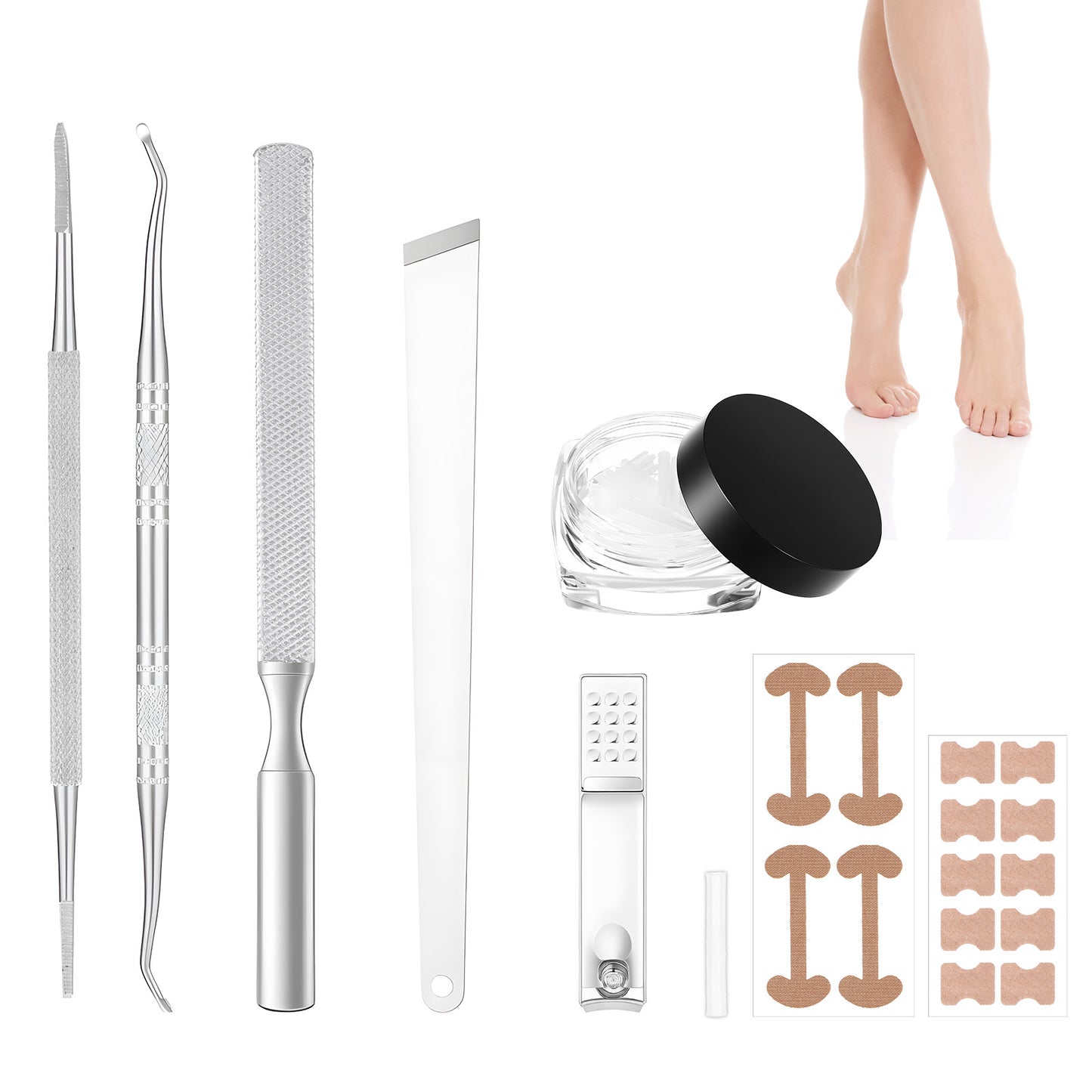 Professional Ingrown Toenail Corrector Set with Ingrown Toenail Strips, Curved Toenails Corrector Patch, Painless File and Lifter Pedicure Tools, Ingrowns Toenails Tools for Women and Man