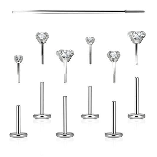 6pcs Tragus Piercing Jewellery 20g Labret Tragus Earrings Helix Piercing Jewellery Stainless Steel Threadless Flat Back Nose Stud Ear Piercings Stud Cartilage Conch Lip Nose Bars For Women Men 6/7/8mm