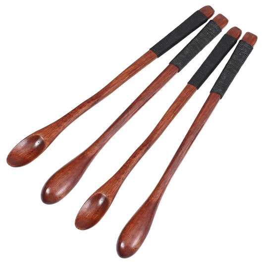 Gemoioio 4 Pcs Long Handle Coffee Spoons, Wooden Stirring Spoon with Twine