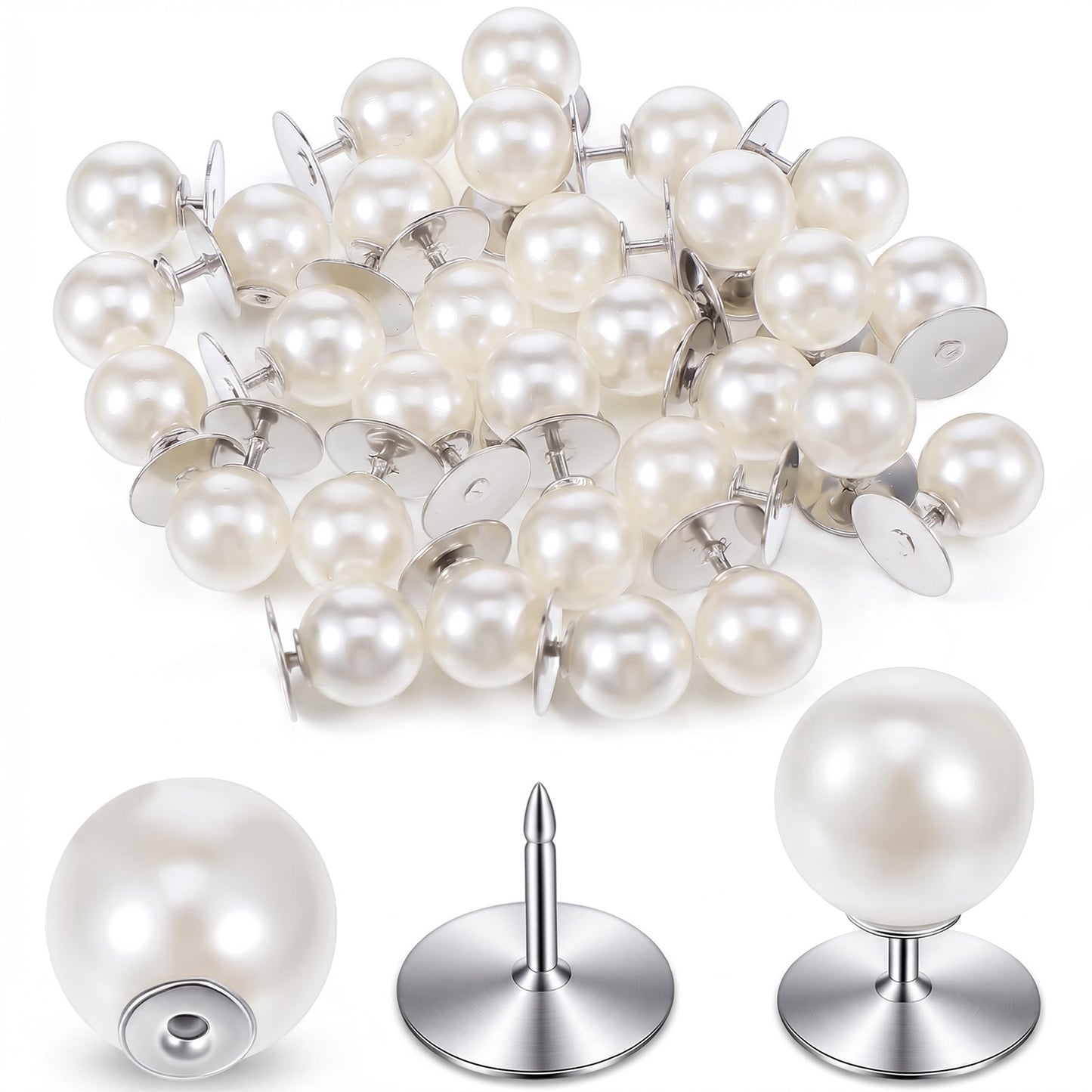 30 Sets Pearl Buttons, 10mm No Sew Pearl Buttons for Clothes, Removable Reusable Decorative Buttons, White Decorative Safety Pins for Clothing, Dresses, Shirts, DIY Crafts Accessories