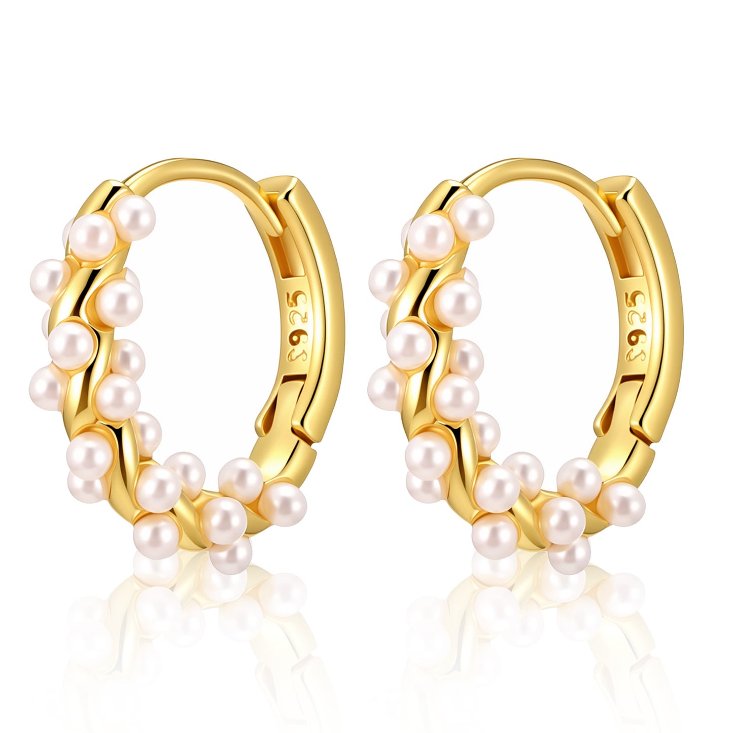 Paired Gold Pearl Hoop Earrings- 925 Copper & Imitation Pearl Twisted Earrings for Women, Dainty Pearls Dangle Ears Decor, Trendy Jewelry, Wedding Supplies