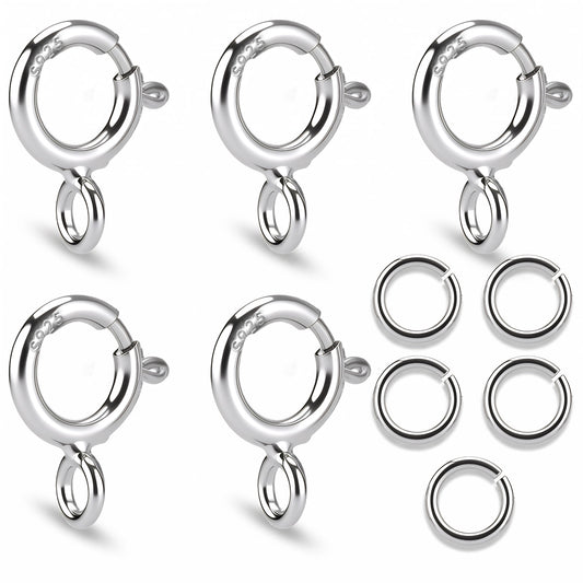 10 PCS 925 Sterling Silver Necklace Clasps with 4mm Closed Jump Rings Jewelry Clasps and Closures for Jewelry Making Bracelet Necklace Extender Connectors Repair