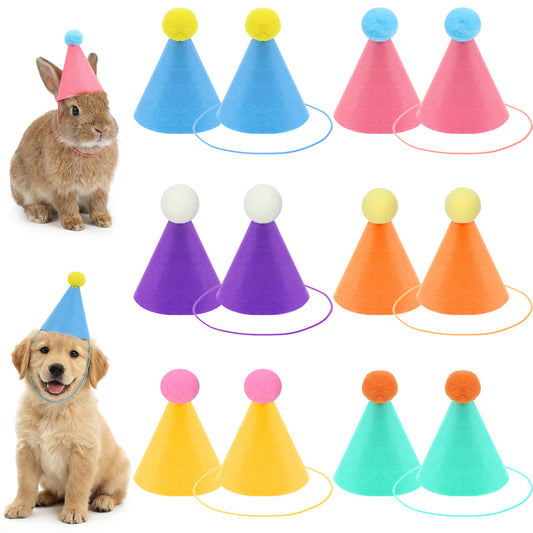 HekouJiub 12 Pcs Mini Party Hats for Stuffed Animals Tiny Party Hats for Toy Animals Colorful Birthday Hat Dolls Dog Cat Rabbit Puppies Dinosaur Animal Birthday Decor Miniature Tiny Clown Hat