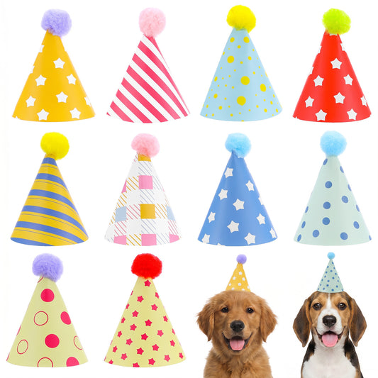 Gemoioio 10Pcs Colorful Party Hats for Adults, Kids Mini Party Hats with Pom Pom, Paper Cone Birthday Partys Hat for Photo Props Baby Shower Celebration
