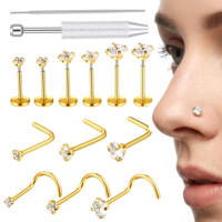 Tucnoeu 14 Pcs Nose Rings Studs for Women, Surgical Steel Nose Stud Threadless Flat Back Earrings, CZ Noses Nostril Tragus Helix Corkscrew L Shaped Nostril Piercing Jewelry