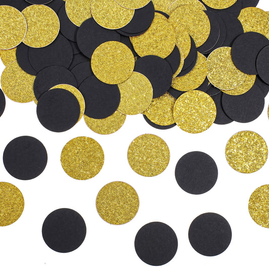 Confetti for Tables, 200Pcs Round Glitter Scatter Table Decoration， Confetti Craft for Wedding Bridal Baby Shower(Large (2.9 cm),Black and Gold,Large (2.9 cm))