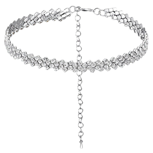 Neyauo Silver Rhinestone Choker Necklace Set, Sparkly Crystal Diamond Tennis Choker for Women, Dainty Adjustable Row Collar Necklace for Wedding, Bridal, Prom, Party, Pageant, Elegant Jewelry Gift