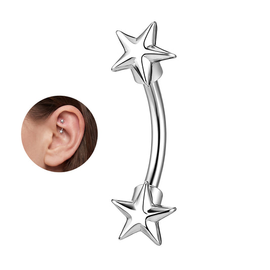 Silver Stainless Steel Star Rook Piercing Jewelry for Women Man 8mm