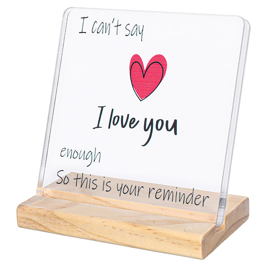I Love You Gifts for Her Him Girlfriend Valentines Day Gift Romantic Acrylic Plaque with Wooden Stand Birthday Valentine's Day Anniversary Keepsake for Home Office Desk Decor