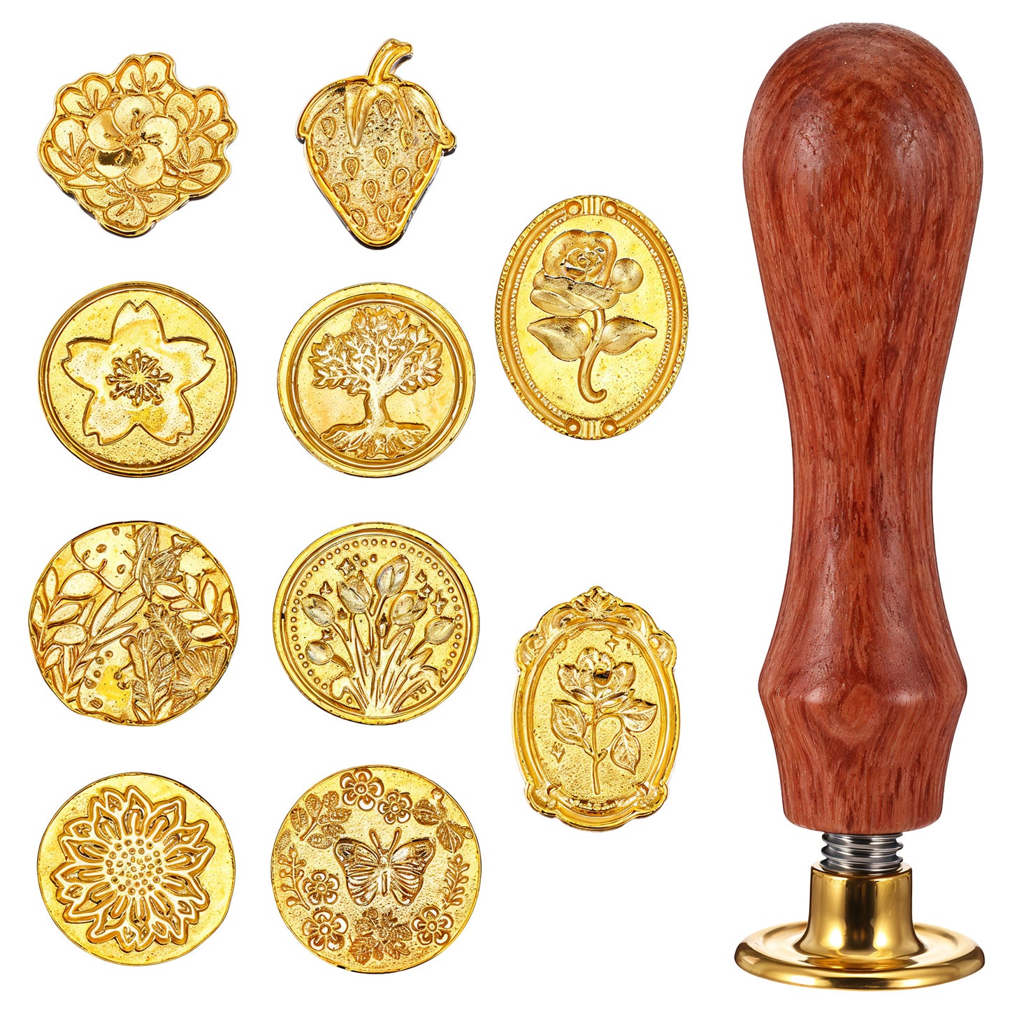 Wax Seal Stamp Kit,10pcs Sealing Wax Stamp Heads Flower Classical Crafts Waxs Seal Stamps with a Wooden Handle for Invitation Envelopes Letters