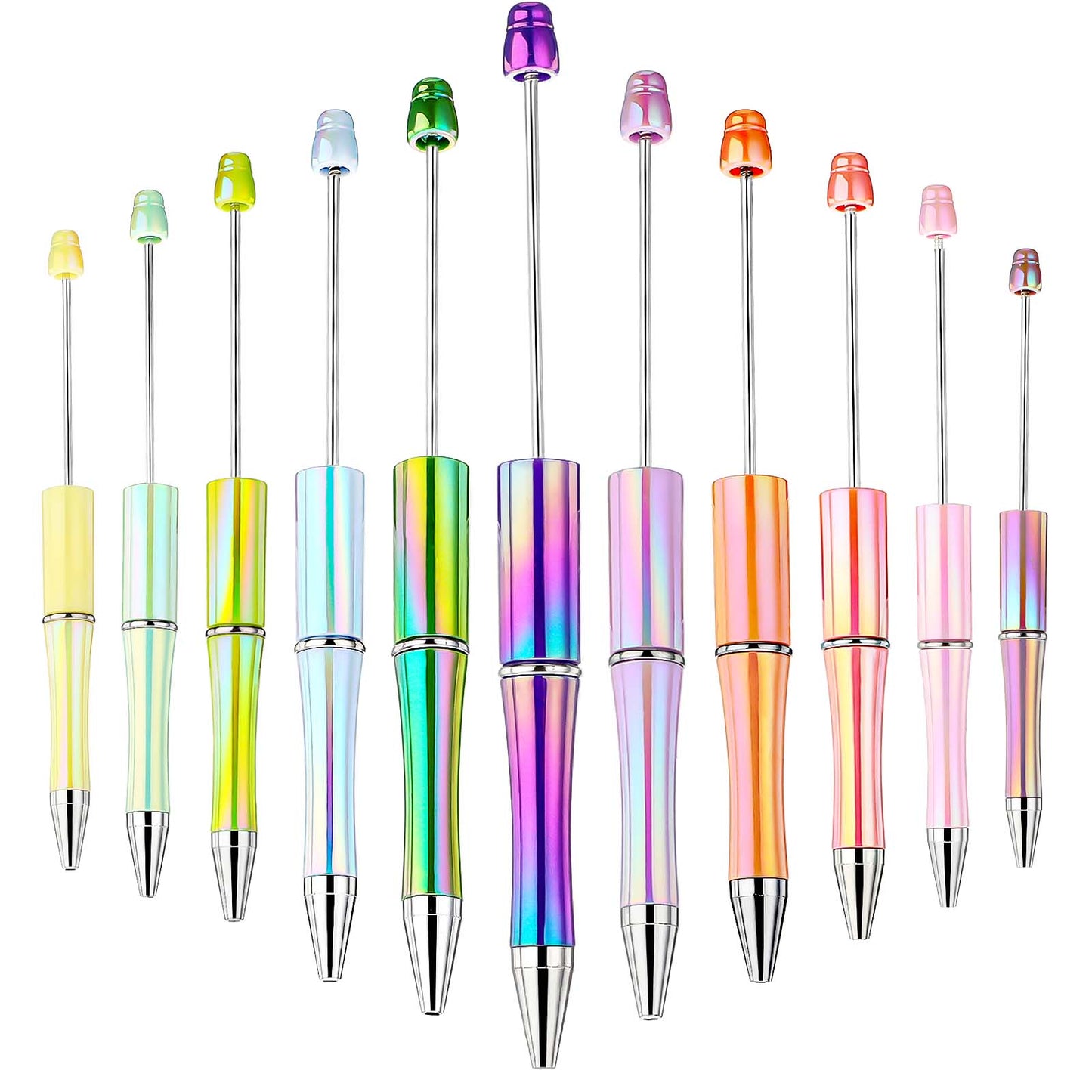 Lusofie 12Pcs Gradient Beadable Pens Shiny Fancy Pens DIY Focal Beads Pens Retractable Ballpoint Pen for Tween Girls DIY Graduation Gift (12 Colors)