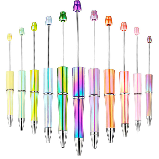 Lusofie 12Pcs Gradient Beadable Pens Shiny Fancy Pens DIY Focal Beads Pens Retractable Ballpoint Pen for Tween Girls DIY Graduation Gift (12 Colors)