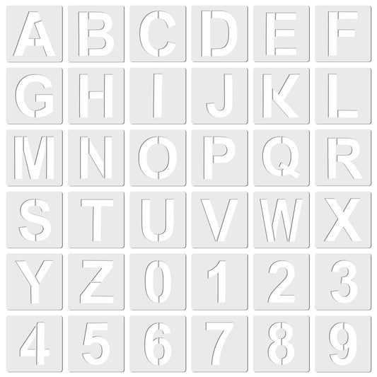 Lusofie 3 Inch Number Letter Stencils 36 Pcs Reusable Alphabet Stencils Plastic Stencils for Painting On Wood Wall Fabric Chalkboard Signage Door Glass DIY Craft Decoration
